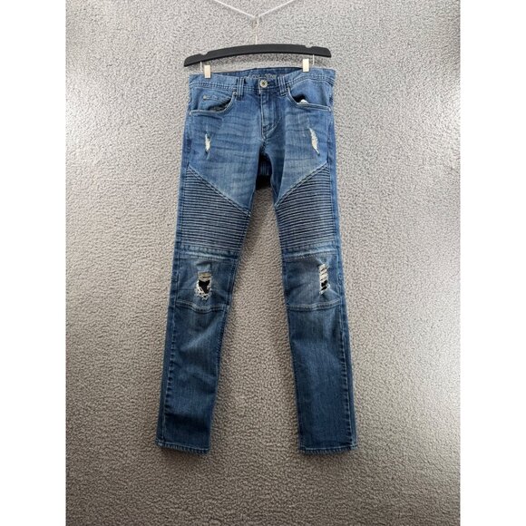 Decoy Moto Style Distressed Blue Denim Jeans Size 30 - Picture 1 of 11
